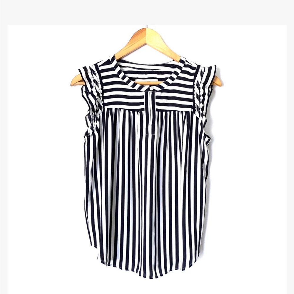 LOFT - Black and White Striped Sleeveless Top